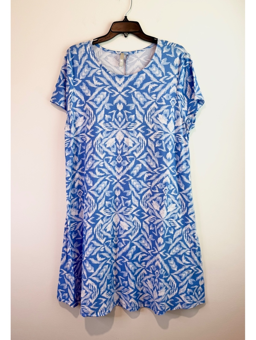 .1775 Blue and White Patterned Short Sleeve Dress Size XL